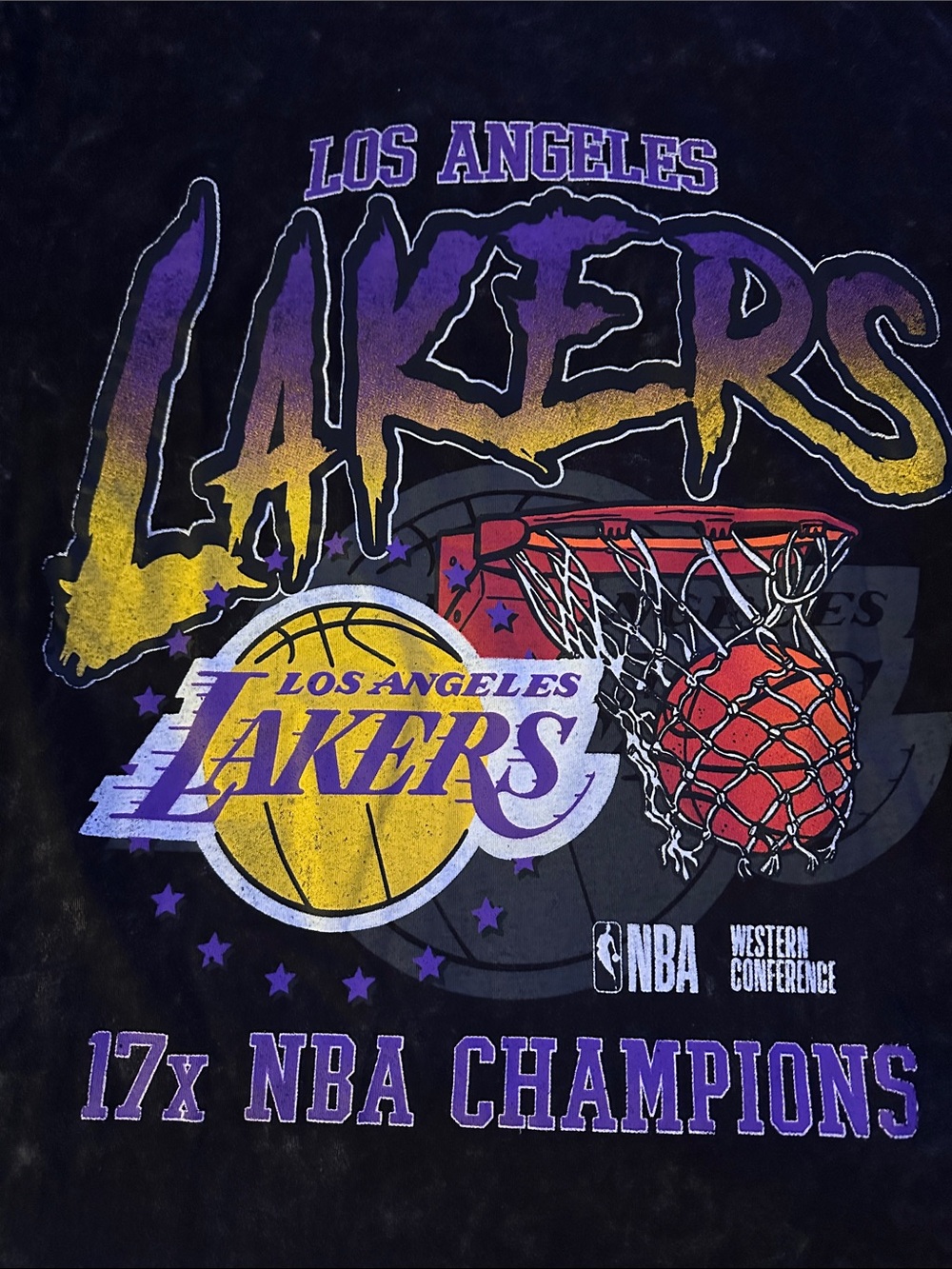 NBA | Men’s S Black Factory Distressed LA Lakers Champions 💯 Cotton Tee